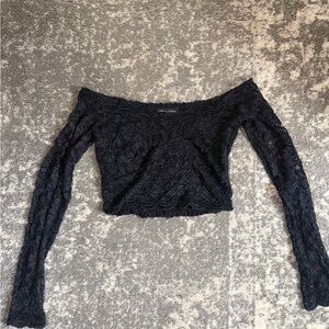 Kendall & Kylie Black Off-the-Shoulder Lace Crop Top